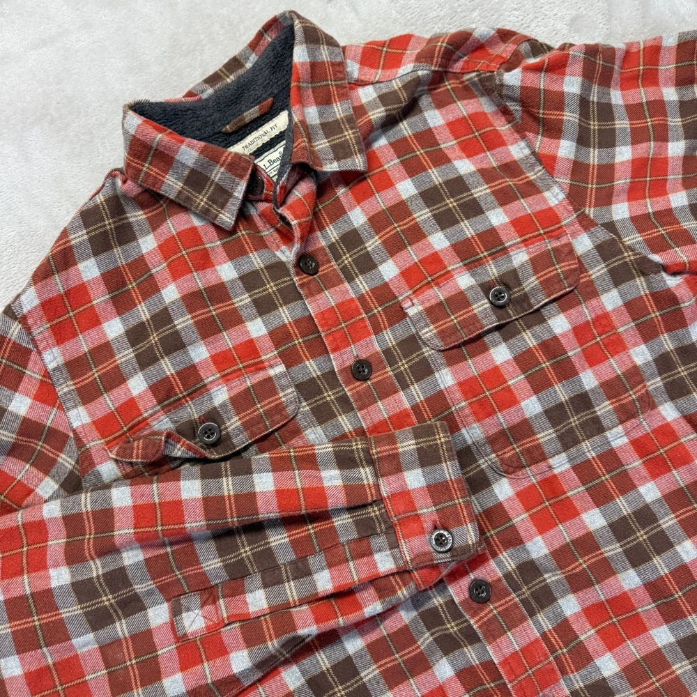LL Bean Jacket Men Orange Small Flannel Lined Shacket Traditional Fit Barn Chore